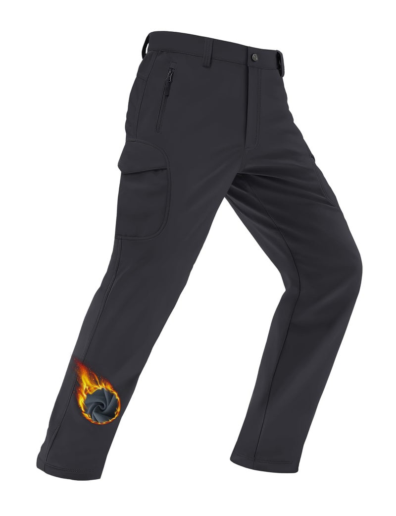 MAGCOMSEN Snowboard Pants for Men Waterproof Warm Fleece Lined Cold Softshell Hiking Ski Thermal Pants Cargo Black, 36 - Image 1